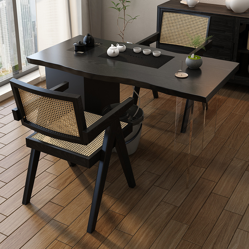 侘寂风原木阳台小茶桌新中式实木泡茶台茶盘一体简约家用休闲茶几