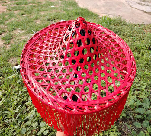 竹编镂空斗笠帽彩色装饰斗笠儿童舞蹈帽子成人广场舞舞台演出道具