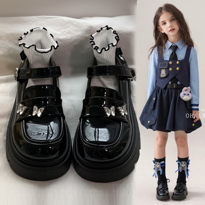 女童春秋软底黑色乐福公主鞋