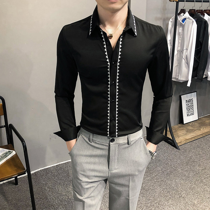2021春装男衬衫长袖绣花衬衫男青年潮流花衬衫时尚A068-H696，男装衬衫，星座419（原A233）