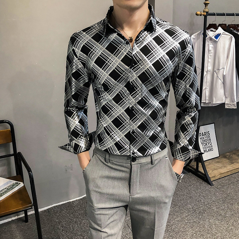 2021春装男衬衫长袖格子衬衫男青年潮流花衬衫时尚A068-H701，男装衬衫，星座419（原A233）