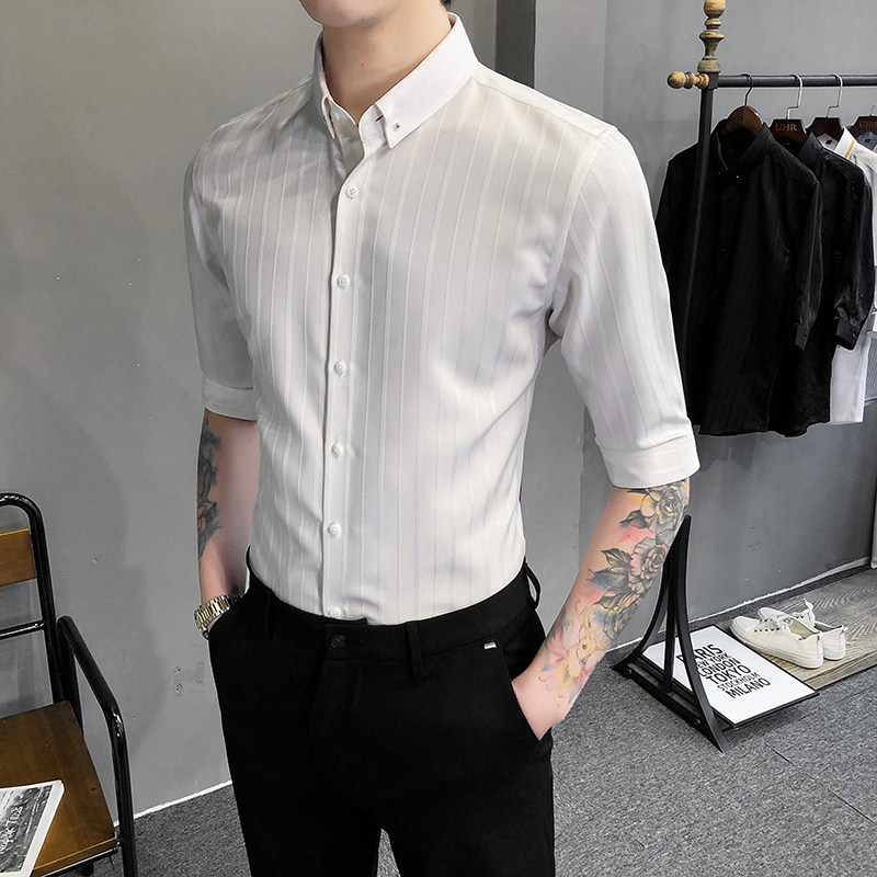 2021春夏男衬衫中袖条纹衬衣青年商务衬衫潮流花衬衫时尚BF97,男装衬衫,星座419（原A233）