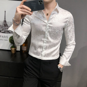 四季款男英伦衬衫长袖修身印花衬衣男青年商务衬衫A068-BF881图片