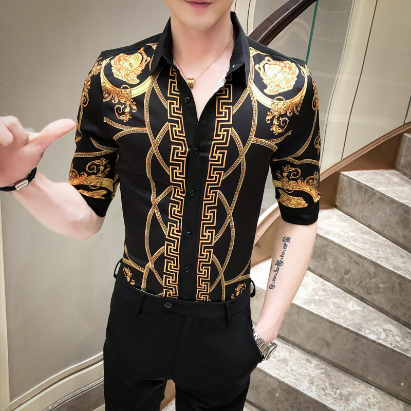 2021春夏男衬衫中袖个性衬衣青年商务衬衫潮流花衬衫时尚D587-P55,男装衬衫,星座419（原A233）