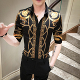 2021春夏男衬衫中袖个性衬衣青年商务衬衫潮流花衬衫时尚D587-P55，男装衬衫，星座419（原A233）