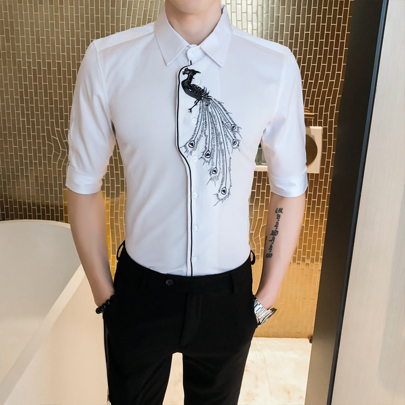 2021春夏男衬衫中袖个性衬衣青年商务衬衫潮流花衬衫时尚D819-P55,男装衬衫,星座419（原A233）
