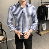 2021春装男衬衫长袖条纹衬衣M-4XL男青年商务衬衫A068-BF83，男装衬衫，星座419（原A233）