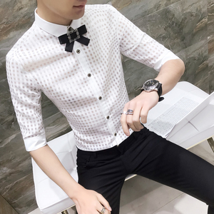 2021春夏男衬衫中袖个性衬衣青年商务衬衫潮流花衬衫时尚S14图片
