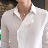 四季男青年英伦风长袖衬衫纯色男士偏门襟个性衬衫A068-BF04特P60，男装衬衫，星座419（原A233）