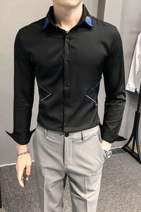 2021春装男衬衫长袖绣花衬衣个性刺绣男青年潮流花衬衫H207特图片