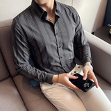 四季款男条纹长袖衬衫轻熟衬衣韩版修身个性上衣秋装衬衫BF25，男装衬衫，星座419（原A233）