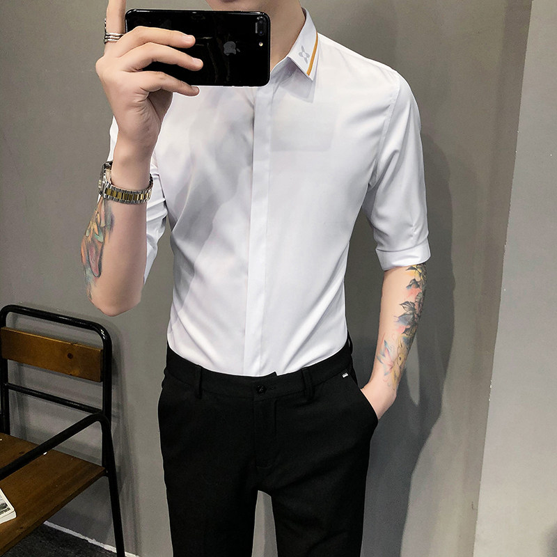 2021春夏男衬衫中袖纯色衬衣青年商务衬衫潮流花衬衫时尚BF96,男装衬衫,星座419（原A233）