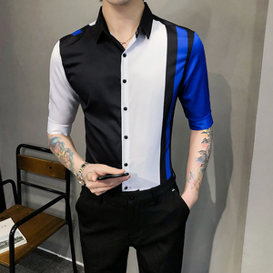 2021春夏男衬衫中袖撞色印花衬衣青年商务衬衫衬衫时尚H714图片