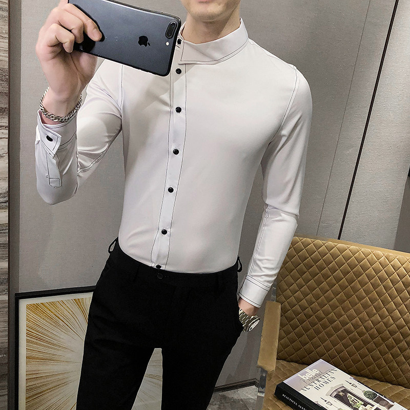 2021秋男衬衫英伦长袖上衣纯色男装韩版修身四季潮流衬衣H602-P55,男装衬衫,星座419（原A233）