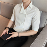 夏季新款男个性偏门襟中袖衬衫五分袖衬衣韩版修身A233-BF99，男装衬衫，星座419（原A233）