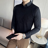 秋冬男士毛衣假两件针织毛衣打底衫拼接翻领毛衣A233-S1012，男装T恤，星座419（原A233）