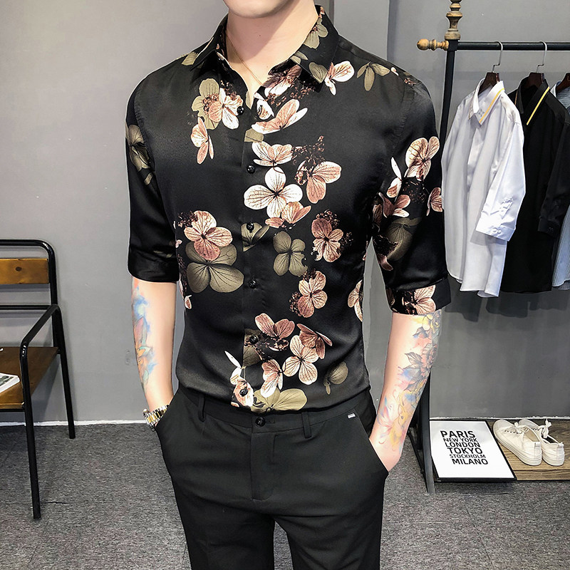 2021春夏男衬衫中袖印花衬衣青年商务衬衫潮流花衬衫时尚BF90-P55,男装衬衫,星座419（原A233）