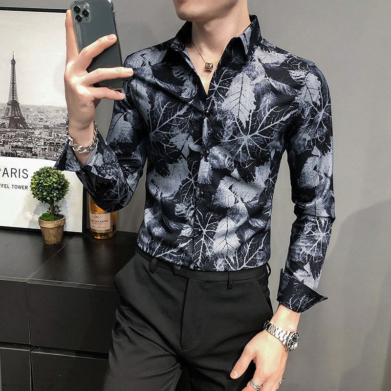 四季款男英伦衬衫长袖修身印花衬衣男青年商务衬衫A068-BF882,男装衬衫,星座419（原A233）