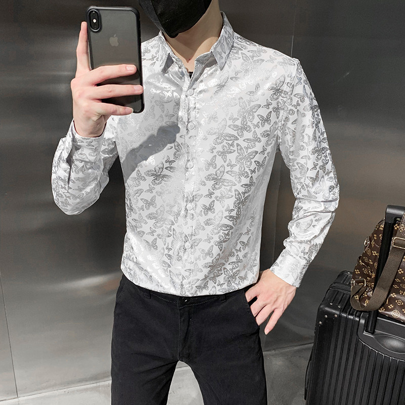 四季款男印花长袖衬衫社会风个性衬衣修身款上衣潮H898,男装衬衫,星座419（原A233）