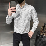四季款男印花长袖衬衫社会风个性衬衣修身款上衣潮H898，男装衬衫，星座419（原A233）