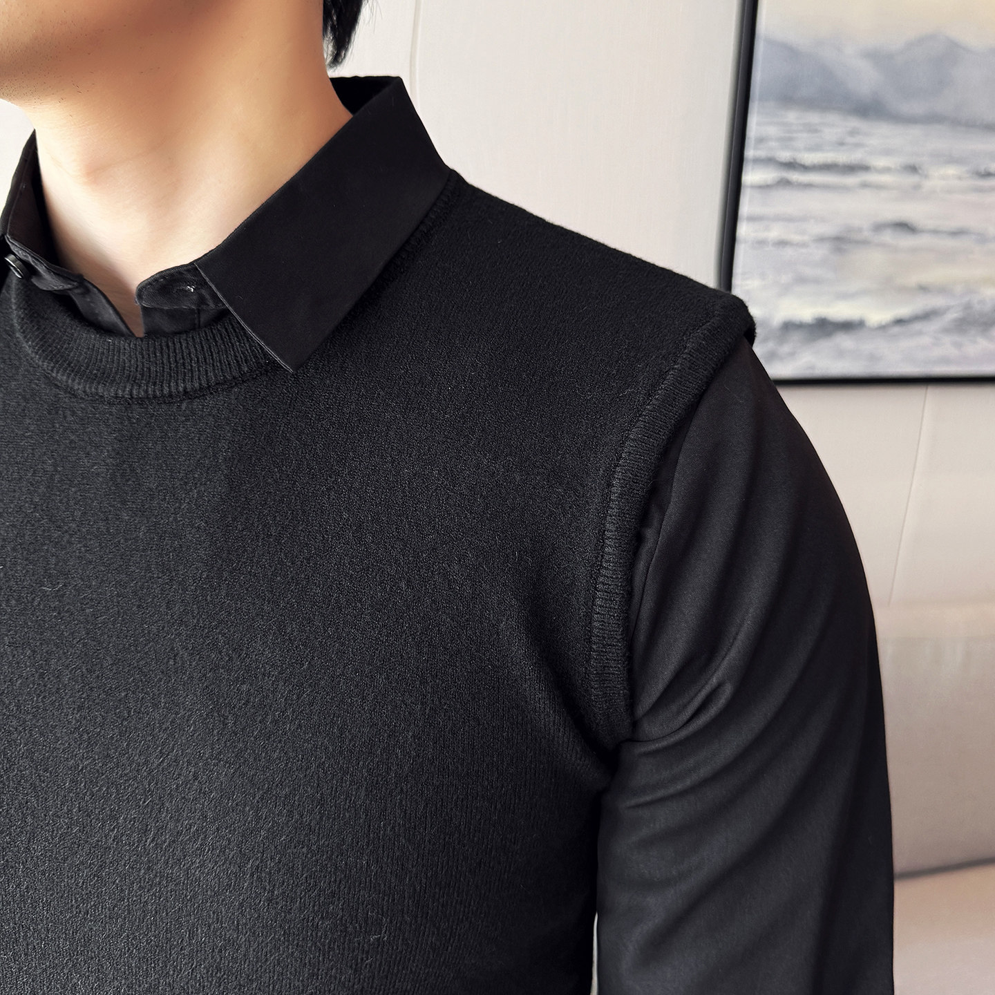 男士秋冬假两件毛衣~潮流衬衫领毛衣~撞色拼接毛衣419-S2316-P69,男装衬衫,星座419（原A233）