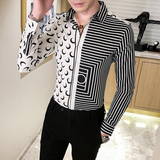 2021春秋男衬衫英伦长袖上衣拼接男装韩版修身四季潮流衬衣H607-P55，男装衬衫，星座419（原A233）