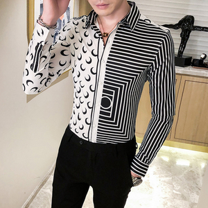2021春秋男衬衫英伦长袖上衣拼接男装韩版修身四季潮流衬衣H607-P55图片