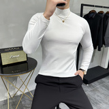 男士秋冬半高领加绒长袖打底T恤加厚保暖打底衫高弹XS66-P55黑色，男装T恤，星座419（原A233）
