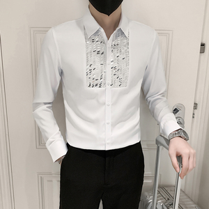 2025春装新款男士长袖衬衫个性亮片型装饰修身长袖A233-H155-P55图片