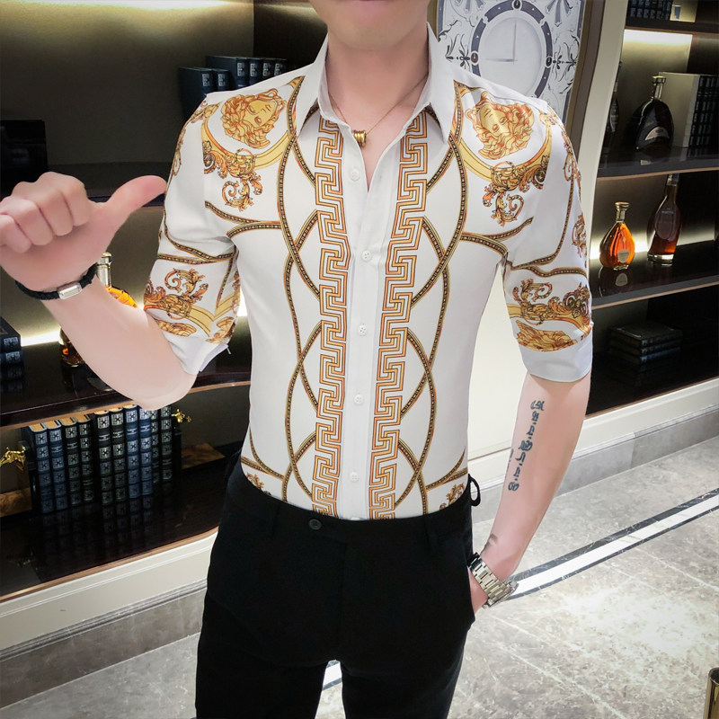 2021春夏男衬衫中袖个性衬衣青年商务衬衫潮流花衬衫时尚D587-P55,男装衬衫,星座419（原A233）