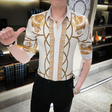 2021春夏男衬衫中袖个性衬衣青年商务衬衫潮流花衬衫时尚D587-P55，男装衬衫，星座419（原A233）