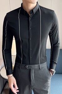春夏男士衬衫 高级感休闲衬衣 长袖条纹衬衫男衬衣A233-M2103-P65图片