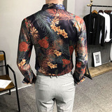 2021春装男衬衫长袖印花衬衫男青年潮流花衬衫时尚A068-H694，男装衬衫，星座419（原A233）