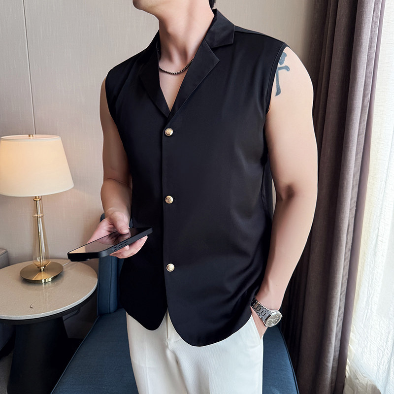 M88夏季男士无袖西装领衬衫~潮流个性翻领衬衣A233-M88-P65,男装西服套装,星座419（原A233）