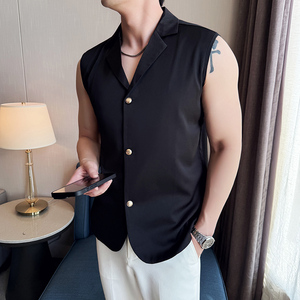 M88夏季男士无袖西装领衬衫~潮流个性翻领衬衣A233-M88-P65图片