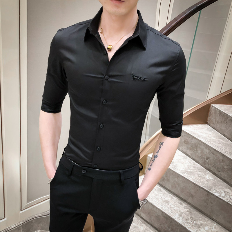 2021春夏男衬衫中袖纯色衬衣青年商务衬衫潮流花衬衫时尚BF45-P55,男装衬衫,星座419（原A233）