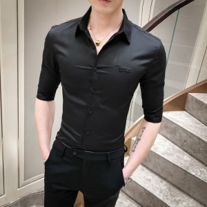 2021春夏男衬衫中袖纯色衬衣青年商务衬衫潮流花衬衫时尚BF45-P55图片