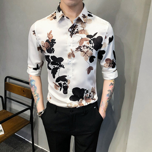 2021春夏男衬衫中袖印花衬衣青年商务衬衫潮流花衬衫时尚BF90-P55图片