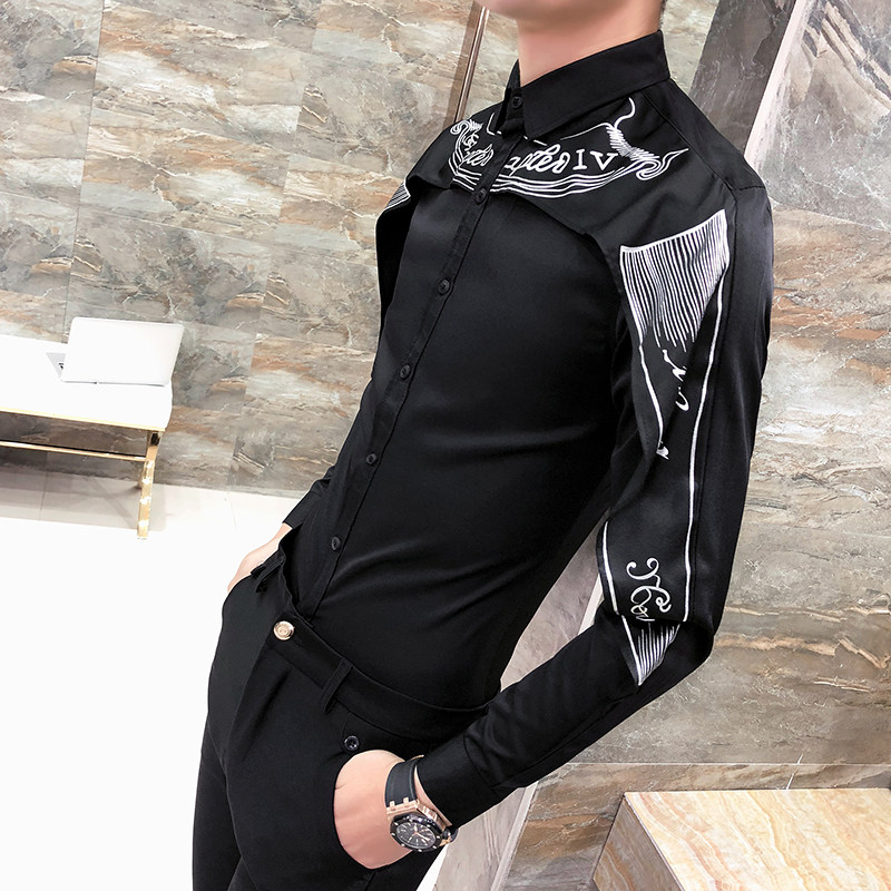 21新款男个性拼接长袖衬衫走秀款时尚潮流拼接夜店衬衣H307,男装衬衫,星座419（原A233）