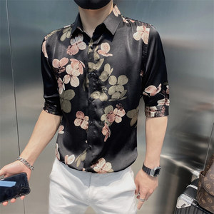 男士中袖衬衫印花款七分袖潮流轻熟风社会小伙7分袖衬衫BF90-P55图片