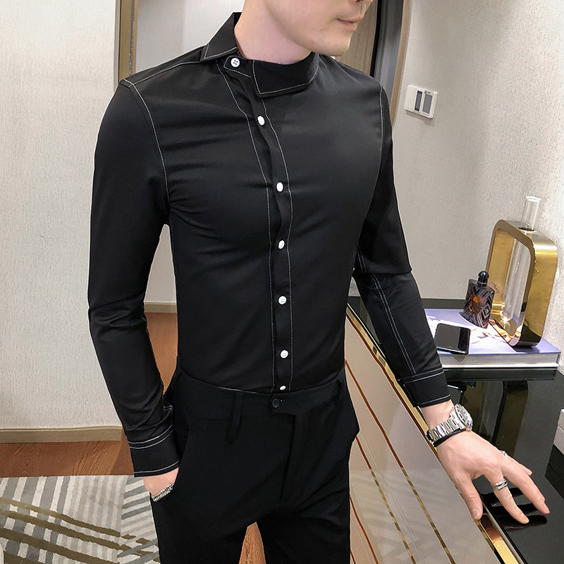 2021秋男衬衫英伦长袖上衣纯色男装韩版修身四季潮流衬衣H602-P55,男装衬衫,星座419（原A233）