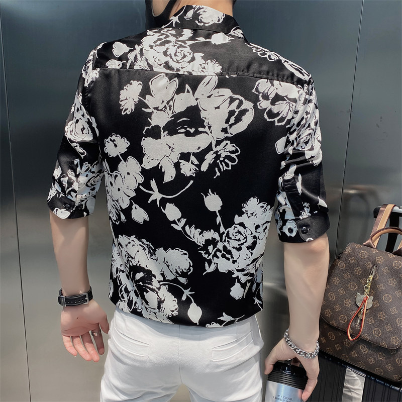 男士中袖衬衫印花款七分袖潮流轻熟风社会小伙7分袖衬衫BF91-P55,男装衬衫,星座419（原A233）