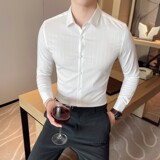 春夏男士衬衫高级感休闲衬衣长袖条纹衬衫男衬衣A233-M2108-P65，男装衬衫，星座419（原A233）