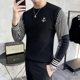 秋冬男士毛衣圆领加厚针织毛衣拼接套头毛衣A233-S3826-P68红色，男装针织衫/毛衣，星座419（原A233）