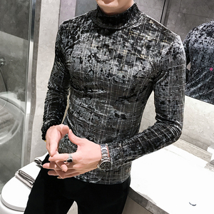 店主风T恤男长袖针织衫英伦风打底网红半高领打底衫A068-XS02图片