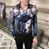 2021秋男衬衫英伦长袖上衣印花男装韩版修身四季印花衬衣H601-P55，男装衬衫，星座419（原A233）