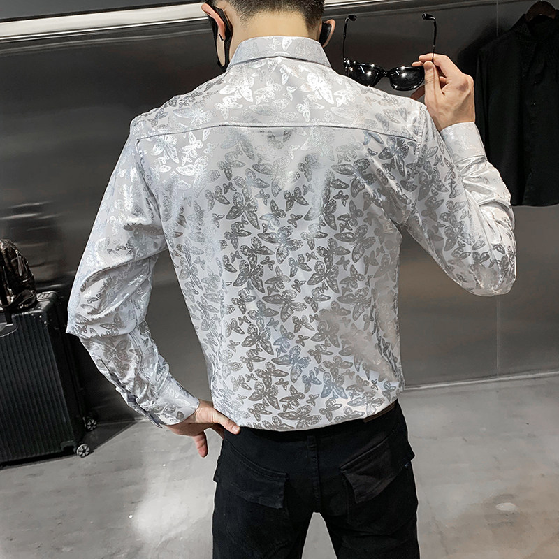 四季款男印花长袖衬衫社会风个性衬衣修身款上衣潮H898,男装衬衫,星座419（原A233）