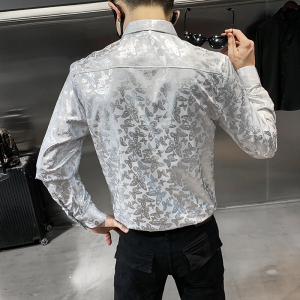 四季款男印花长袖衬衫社会风个性衬衣修身款上衣潮 H898图片
