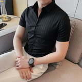 2025春夏男短袖衬衫英伦风个性衬衣修身款条纹潮男衬衣M323-P60，男装T恤，星座419（原A233）