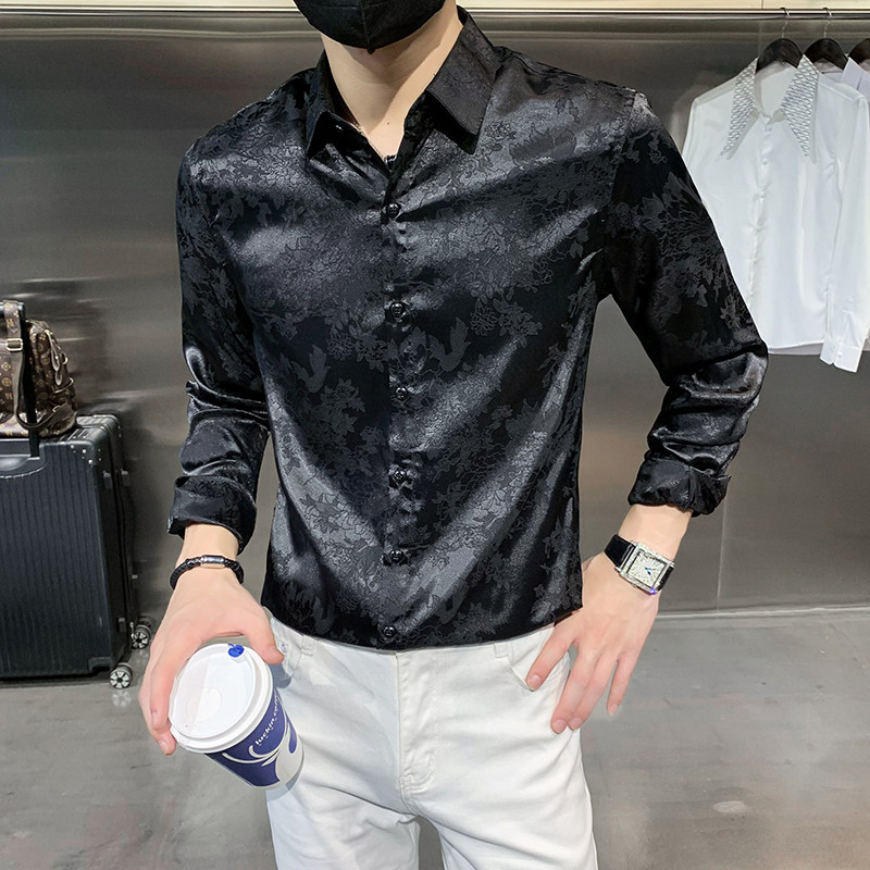 四季款男纯色长袖衬衫社会风个性衬衣修身款印花衬常年款BF05-P55,男装衬衫,星座419（原A233）